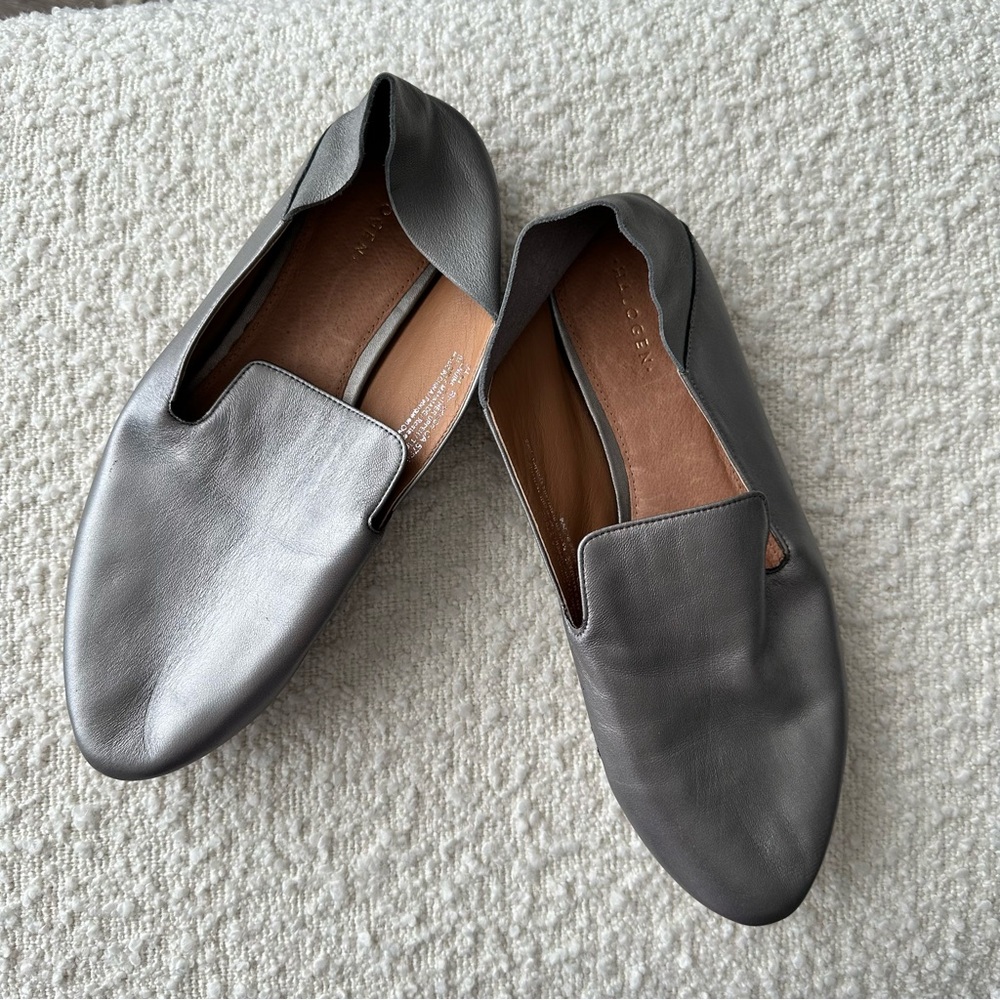 Sz 7.5 HALOGEN Sabrina Leather Slip On Flats in Gunmetal Grey